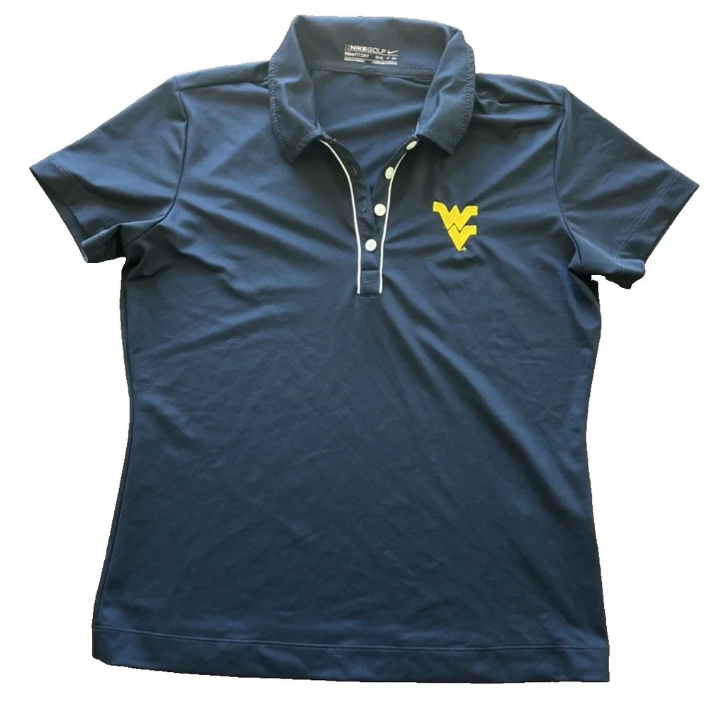 WVU Women's Nike Golf Dri-fit Shirt Navy Blue Size M Gold Logo